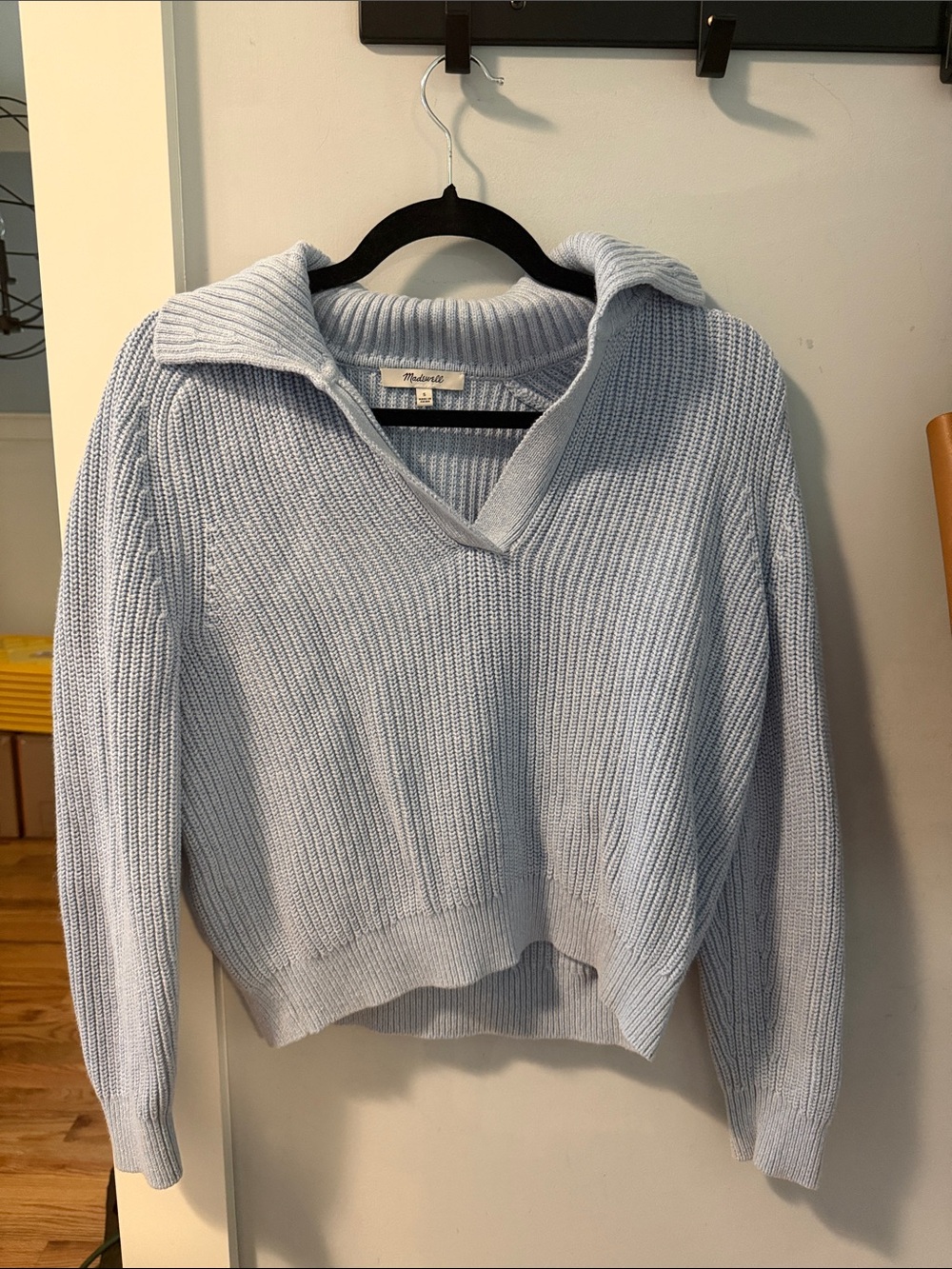 Madewell Pale Blue Ribbed V-Collar Sweater
